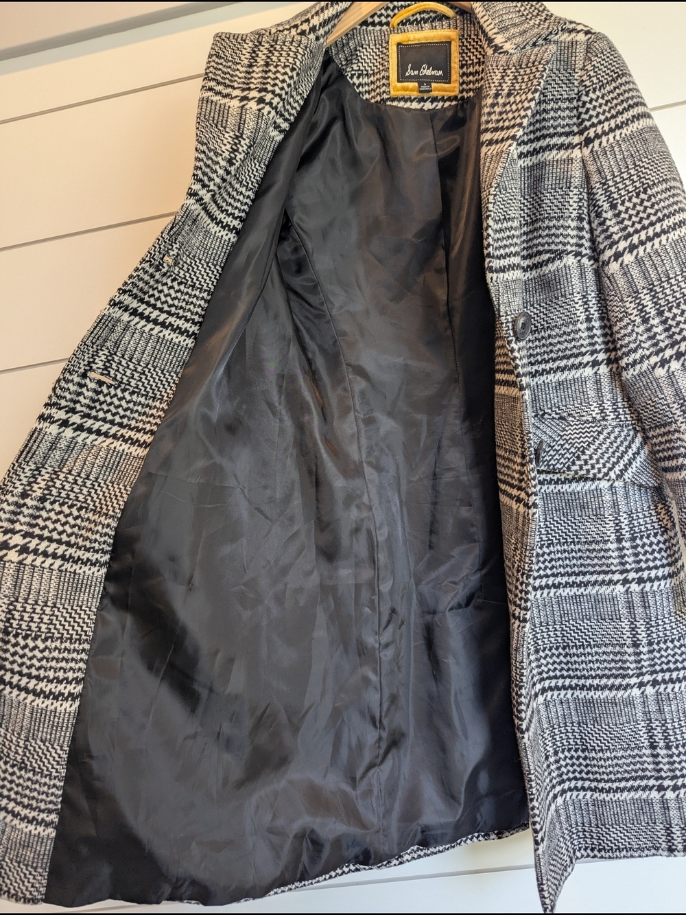 Sam Edelman Wool Blend Peacoat Houndstooth Size Small Black White Grey - Picture 8 of 14